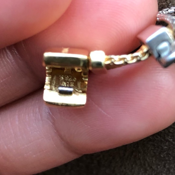 Pandora 14k Gold Plated Reflexion Mesh Bracelet w/ Pandora Charms & Safely Chain - Picture 3 of 15